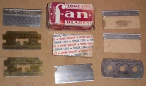 VINTAGE FÄCHER EINSCHNEIDIGE RASIERKLINGEN BOX MIT VERSCHIEDENEN KLINGEN - Bild 1 von 7