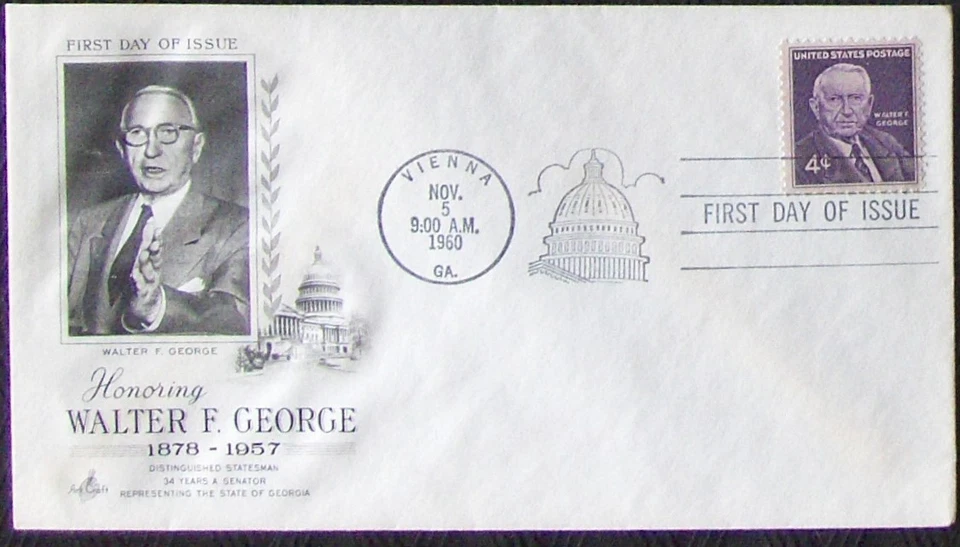 USA FDC SC #1170 WALTER F. GEORGE 1960 Art Craft Cachet. - Image 1 of 1