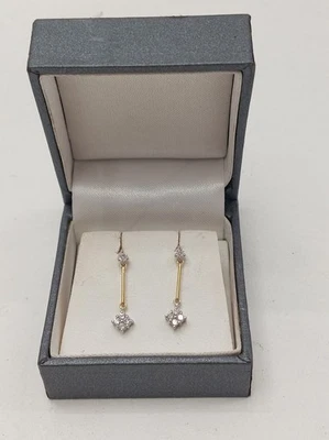 18ct Yellow/White Gold Diamond Dangle Drop Earrings Butterfly Close Boxed 1.81g - Image 1 of 4