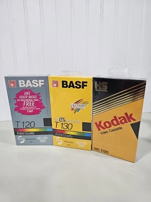2 BASF Blank VHS Tapes T120 130 And 1 Kodak T120 Extra Quality VCR  New Sealed  - Image 1 of 4