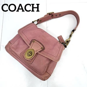 Coach Handtasche Schultertasche Klappe Drehverschluss rosa Leder Damen gebraucht aus Japan - Bild 1 von 11