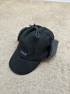 Patagonia Recycled Wool Blend W/ Sherpa Ear Flap Cap Trapper Hat Black Large - Picture 1 of 8