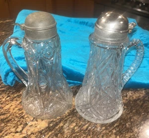 2 Antique Pattern Glass Syrup Pitcher 7” California Estate Sale - Picture 1 of 13
