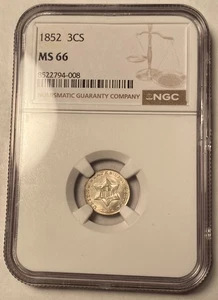 1852 3 Cent Silver Piece NGC MS66 High Grade Gem 3CS - Picture 1 of 4
