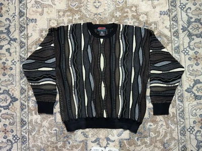 Vintage 90s Robert Banks Coogi Style Sweater Mens XL/2XL Knit 3D Brown Gray - Image 1 of 4