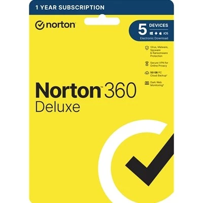 Norton 360 Deluxe 2022 Antivirus Software for 5 Devices 1-Year Subscription - Image 1 of 3