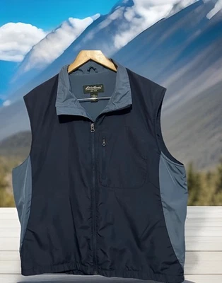 Eddie Bauer Full Zip Vest L Mens Blue Zip Pockets Outdoor Hiking Fleece Lined - Image 1 of 4