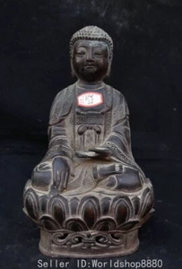 10" Old Chinese Buddhism Red Copper Shakyamuni Amitabha Buddha Statue Sculpture - Picture 1 of 13