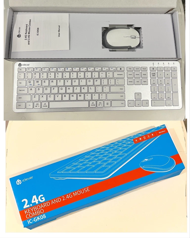 iClever GK08 Wireless Keyboard and Mouse - Rechargeable, Ergonomic, Quiet - Image 1 of 1