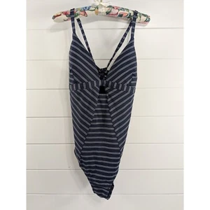 Athleta Womens Piha French Stripe One PIece Swimsuit LT Blue Adjustable Straps - Picture 1 of 14