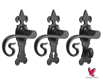 Iron Door Handles Black 165 x 52mm Antique Vintage Cottage Lever Lock Bath Handl - Image 1 of 4