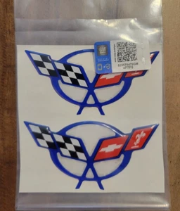C5 Corvette Domed Raised Urethane Flag Same Size As Door Sill Logo Electron Blue - Picture 1 of 2