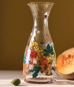 Nathalie Lete Harvest Glass Carafe Anthropologie Foliage Mouth-Blown Pitcher NEW - Picture 1 of 5