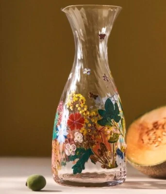 Nathalie Lete Harvest Glass Carafe Anthropologie Foliage Mouth-Blown Pitcher NEW - Image 1 of 4