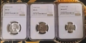 VINTAGE 1950 MINT SET PARTIAL NGC GRADED (3) COINS MS-66 KEY DATES NICKEL DENVER - Picture 1 of 5