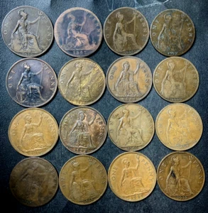 Vintage Great Britain Coin Lot - 1892-1944 - 16 LARGE PENNIES - LOT #Y14 - Picture 1 of 1