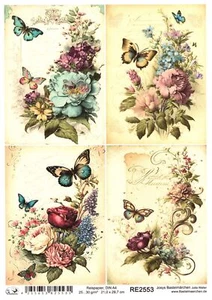 Reispapier A4 Strohseide Decoupage Vintage Brief Blumen Schmetterling RE2553 - Bild 1 von 1