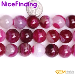 Cuentas sueltas redondas de ónix a rayas de ciruela natural piedras preciosas hilo para hacer joyas - Imagen 1 de 24