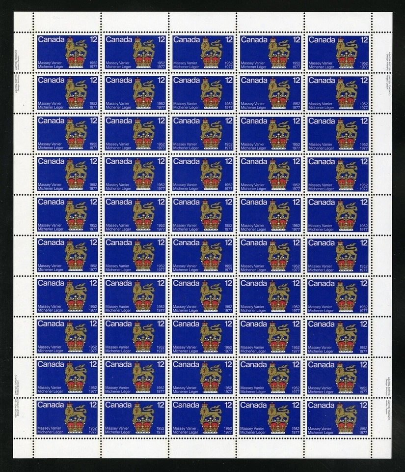 Canada Stamps — Full Pane of 50 — 1977, Canadian-born Governors General #735 MNH - Image 1 of 1