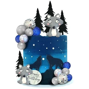 23 PCS Wolf Cake Topper Black Tree Cake Decoration with Soft Clay Wolf for Ba... - Picture 1 of 6