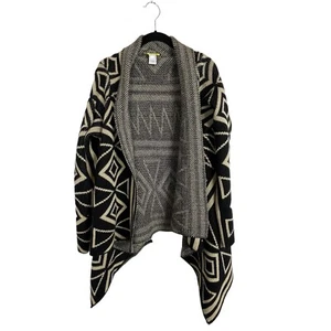 Gianni Bini Open Front Waterfall Black Tan Tribal Print Cardigan Sweater Size L - Picture 1 of 4