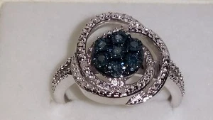 Kims Jewelers Sterling Silver Smoke Blue 7 Diamond Spiral Ring (Sizes 7 & 8.25) - Picture 1 of 4