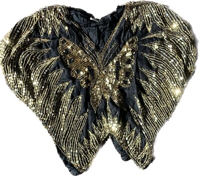 Vintage 80s Creations Indian Silk Gold Sequin Butterfly Blouse Sz XXS/XS - Image 1 of 4