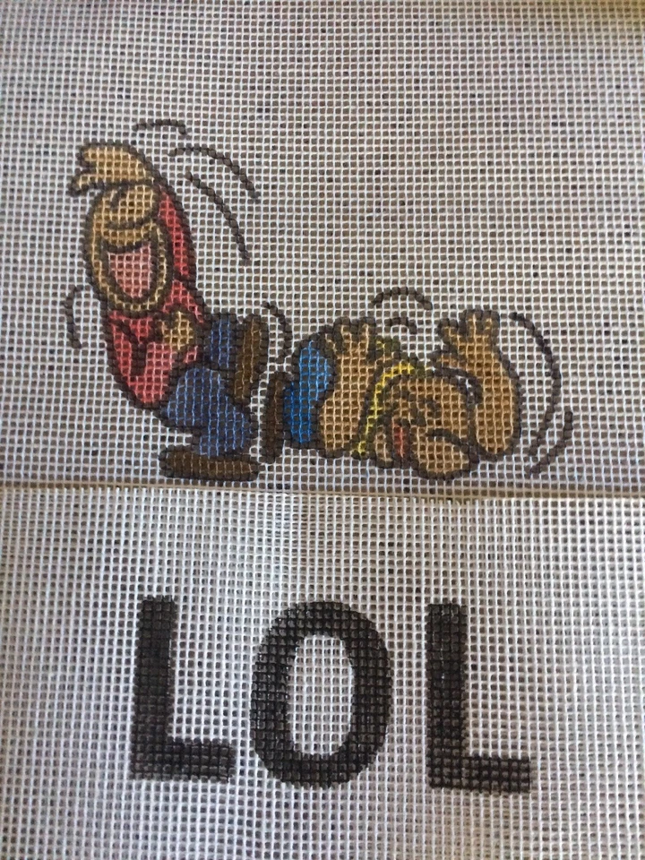HK - Laughing Guys-Painted Needlepoint-Can paint any words - Image 1 of 1