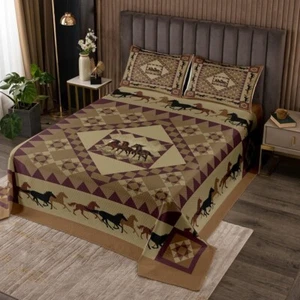 Western Quilt Horse Cabin Lodge Bedding Farmhouse Ranch Bedspread Coverlet New - Picture 1 of 3