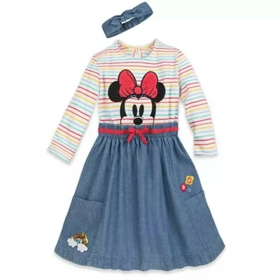 Disney Store Minnie Mouse Regreso a la Escuela Niña Vestido y Diadema Conjunto Denim Look Foto 1 de 4