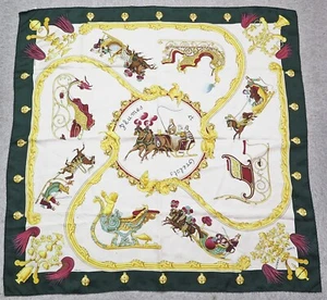 Auténtica bufanda HERMES "PLUMES ET GRELOTS" verde profundo 100 % seda #60214 - Imagen 1 de 10