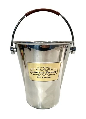 Laurent Perrier Champagne Ice Bucket Stainless Steel Leather Wrapped Handle 1990 - Photo 1/4
