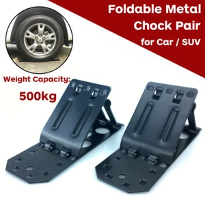 2x Foldable Wheel Tire Chocks Stopper Anti-slip Metal Auto Trailer Car - Picture 1 of 7