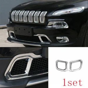 Chrome Front bumper Grill Grille Air Outlet Trim Cover For Jeep Cherokee 2014-18 - Picture 1 of 6
