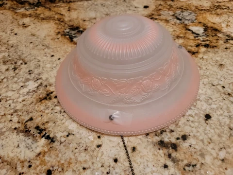 Antique 10.5" Art Deco PINK Frosted & Clear Glass Ceiling Light Fixture Shade Cover