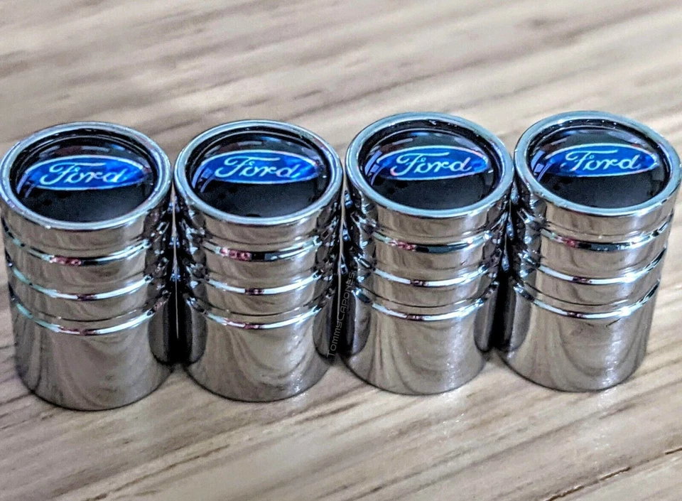 Tapas de vástago de válvula de rueda de neumático cromado Ford (x4) Foto 1 de 1