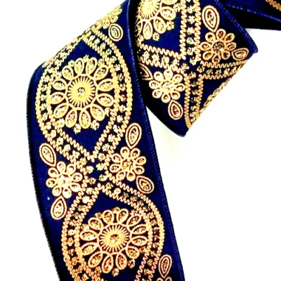 Christmas 2.5" by 2 yard Navy Wired Ribbon Sparkling Gold Metallic Scrolls - Image 1 of 4