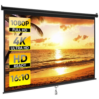 Projector Screen 100 inch 4K 16:10 HD Portable Manual Projection Screen Black - Image 1 of 4