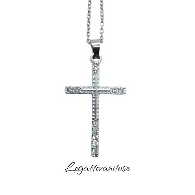 collana con croce zirconi bianchi . crocifisso con collana acciaio placcato oro - Immagine 1 di 4