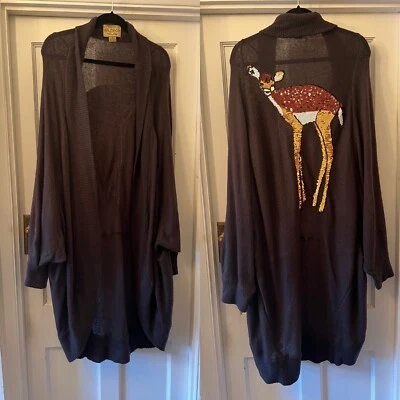 Nuevo Cárdigan Largo WILD FOX WHITE LABEL Lujo Marrón Bambi Lentejuelas Gran Tamaño, Med Foto 1 de 4