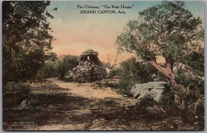 Postcard Grand Canyon Arizona The Chimney Rest House Hand Colored by Fred Harvey - Picture 1 of 2