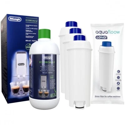EcoDecalk 500ml anticalcare + 3x filtro acqua adatto per Delonghi con DLS C002