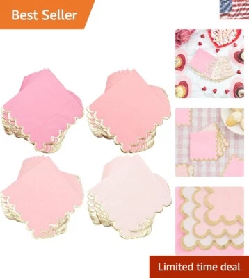 Paquete de 100 servilletas de cóctel rosa claro de 3 capas con bordes de lámina dorada para celebraciones Foto 1 de 4