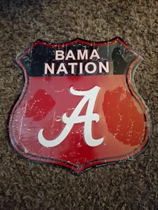Alabama Crimson Tide Bama Nation Shield Metal Man Cave Garage Sign - Picture 1 of 3