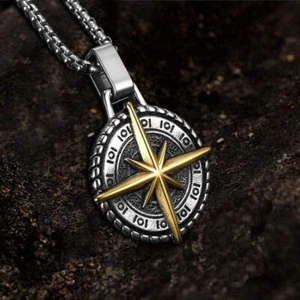 Nautical North Star Compass Pendant Necklace Cool Mens For Gift Stainless Steel - Picture 1 of 6