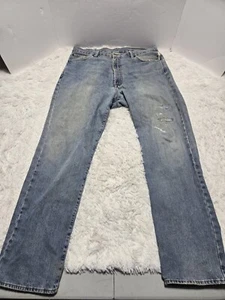 Polo Ralph Lauren Classic Jeans Men 36x32 Blue Straight Leg Distressed Repaired - Picture 1 of 12