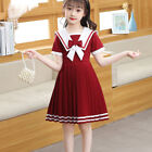 Lolita Girls Midi Pleated Dress Sailor Collar Striped Bowknot Dress Cosplay Chic