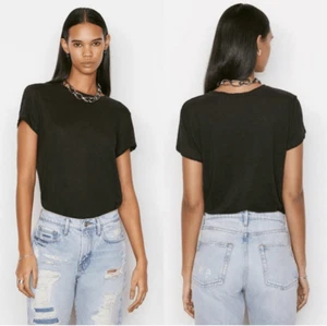FRAME Easy True Tee in Noir 100% Organic Linen Raw Hems, Women's Medium - Picture 1 of 8