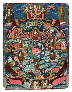 Thangka: Thangka tibetano pintado a mano: Rueda de la vida - Imagen 1 de 5