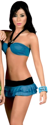 2043 Blue Sexy Bikini Outfit Dance Gogo Club wear Swim Suit Rave L XL - Image 1 of 4
